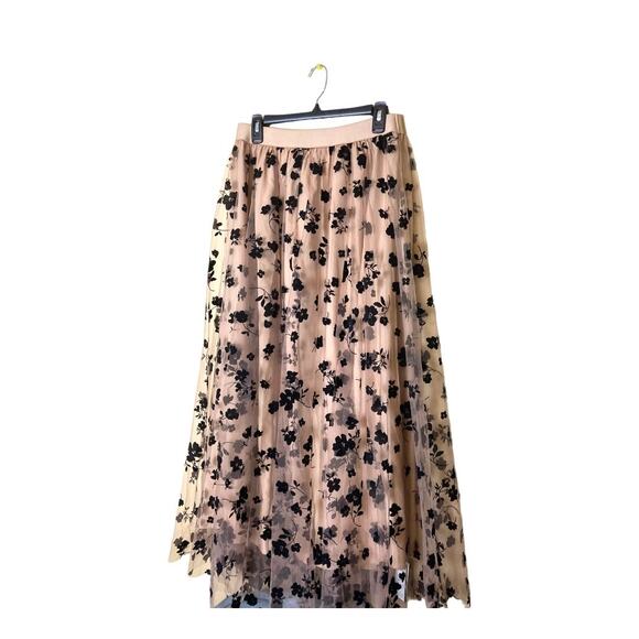 NWT Maxi Skirt Layered Net over Lining Tan and black Size L - Picture 2 of 8